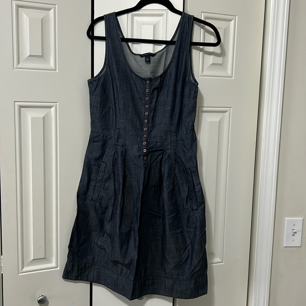 Tommy Hilfinger, light-weight denim dress with brass buttons and belled hem